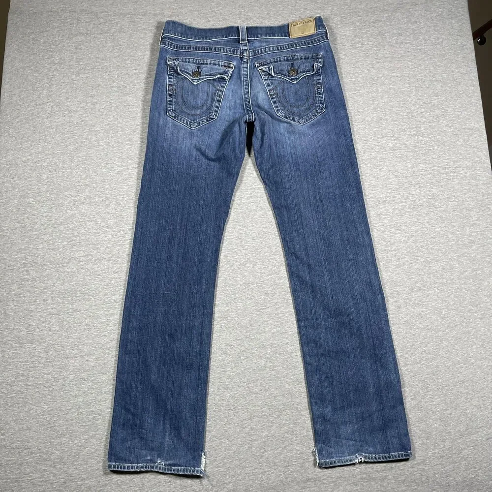 True Religion Ricky Relaxed Straight Jeans Mens 32 Blue Medium Wash Y2K Vintage